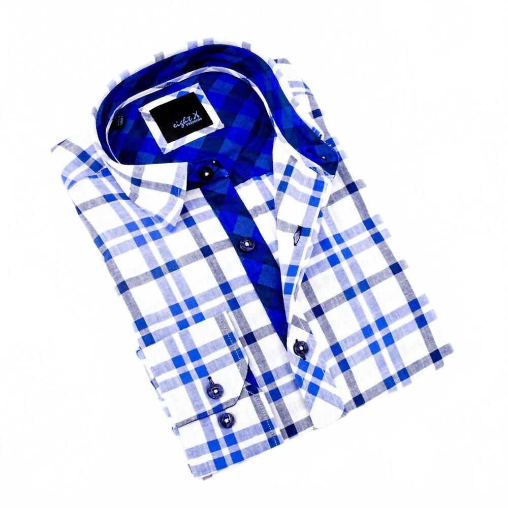 NEW EIGHT X men's plaid button-up shirt in white